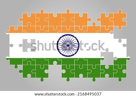 India flag shape of jigsaw puzzle vector, puzzle map, India flag for children and classroom, country logo asset, solve problem concept, flat design