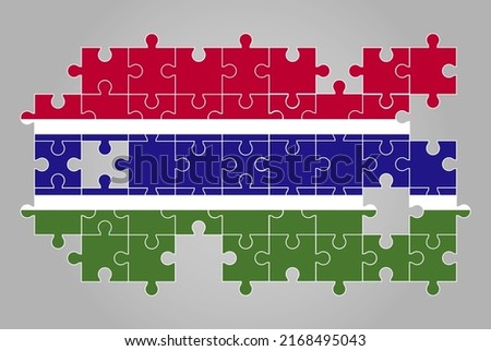 Gambia flag shape of jigsaw puzzle vector, puzzle map, Gambia flag for children and classroom, country logo asset, solve problem concept, flat design