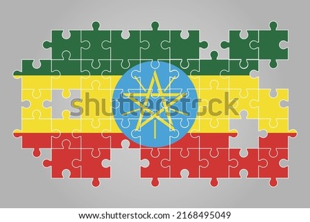 Ethiopia flag shape of jigsaw puzzle vector, puzzle map, Ethiopia flag for children and classroom, country logo asset, solve problem concept, flat design