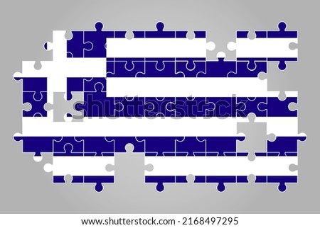 Greece flag shape of jigsaw puzzle vector, puzzle map, Greece flag for children and classroom, country logo asset, solve problem concept, flat design