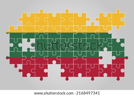 Lithuania flag shape of jigsaw puzzle vector, puzzle map, Lithuania flag for children and classroom, country logo asset, solve problem concept, flat design