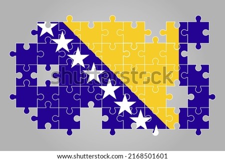 Bosnia Herzegovina flag shape of jigsaw puzzle vector, puzzle map, Bosnia flag for children and classroom, country logo asset, solve problem concept, flat design