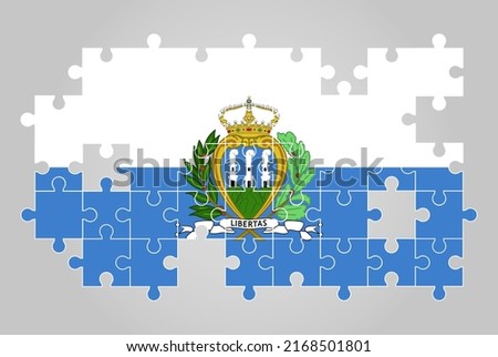 San Marino flag shape of jigsaw puzzle vector, puzzle map, San Marino flag for children and classroom, country logo asset, solve problem concept, flat design