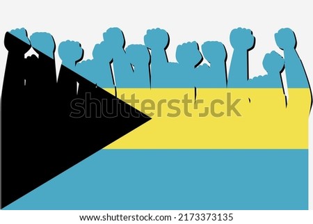 Bahamas flag with raised protest hands vector, country flag logo, Bahamas protesting concept, flat design, against idea