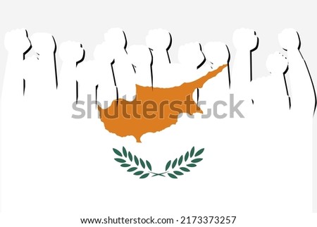 Cyprus flag with raised protest hands vector, country flag logo, Cyprus protesting concept, flat design, against idea