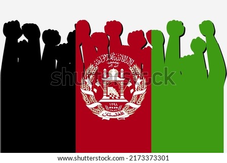 Afghanistan flag with raised protest hands vector, country flag logo, Afghanistan protesting concept, flat design, against idea