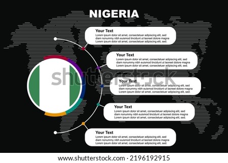 Niger circle infographic with information text spaces, black background with world map, Niger circle country flag, presentation graphic idea, info and data template for countries