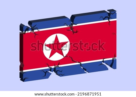 North Korea flag on 3D cracked wall vector, fracture pattern, North Korea earthquake, country flag with cracked texture, Switzerland national issues concept, logo idea