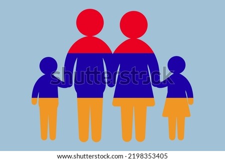 Armenia flag with family concept, vector element, parent and kids holding hands, immigrant idea, happy family with Armenia flag, flat design asset