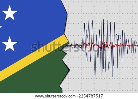 Earthquake in Solomon Island, natural disasters news banner idea, quake in Solomon Island, seismic wave with flag, vector design, seismograph or seismometer, earthquake vibration concept