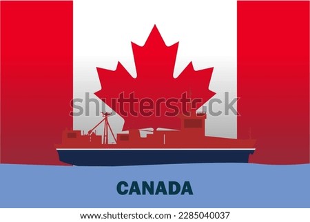 Sea transport with Canada flag, bulk carrier or big ship on sea, Canada vector flag, international transportation trade or imports concept, cargo and logistics idea