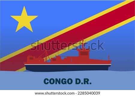Sea transport with Congo Democratic Republic flag, bulk carrier or big ship on sea, Congo Republic vector flag, international transportation trade or imports concept, cargo and logistics idea