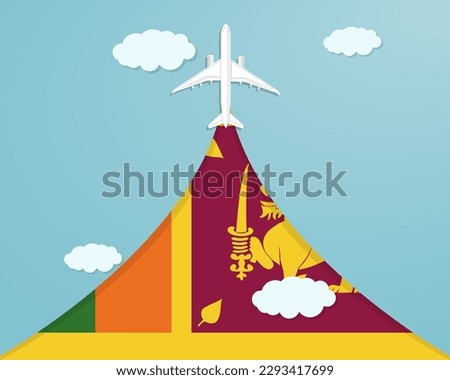 Travel to Sri Lanka by flight, destination concept, vacation in Sri Lanka, plane vector design, paper cut effect with blue sky and airplane, summer trip idea, country tourism banner