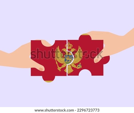 Solidarity and togetherness in Montenegro, 2 puzzle pieces, Montenegro people helping each other, unity and help idea, vector design, support and charity concept, union of society