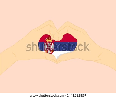 Serbia flag with two hands heart shape, express love or affection concept, support or donate to Serbia, hand heart love sign, vector design, patriotism and nationalism idea