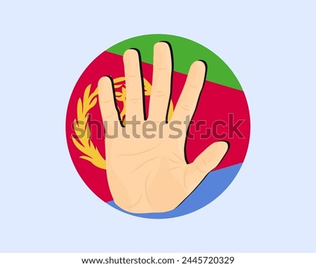 Eritrea flag with hand stop sign, protest and human rights idea, vector design, protest in Eritrea, restriction or banned emblem, violation of freedom of expression, stop war