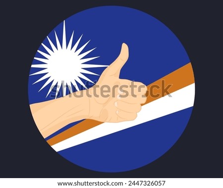 Hand approve sign with Marshall Islands flag, thumb up, approval or vote concept, human finger ok sign, agreement or acceptance idea, Marshall Islands flag with okay hand symbol design