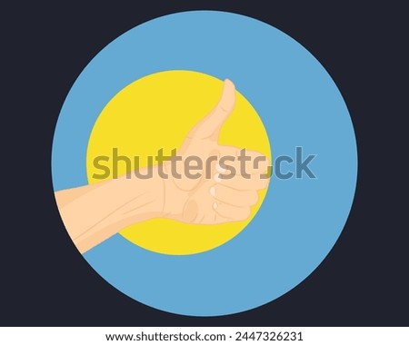 Hand approve sign with Palau flag, thumb up, approval or vote concept, human finger ok sign, agreement or acceptance idea, Palau flag with okay hand symbol design