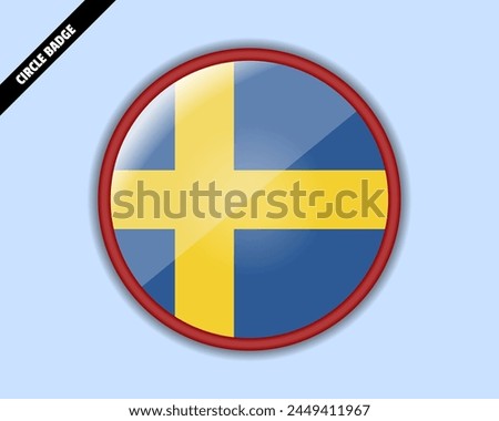 Sweden flag circle badge, vector design, oval Sweden emblem, rounded sign with reflection, patriotism and trade concept, logo with country flag