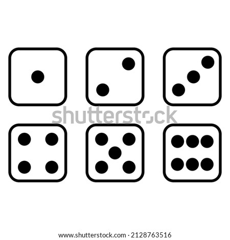 Dice icons vector template. Different numbers of dots or pips from 1 to 6.  Dice playing hazard gamble. illustration