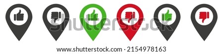 Point on the map with thumb up and down icon. Like pointer icons. Isolated on white background. eps10