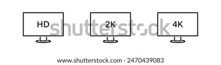 HD 2k and 4k video vector icon set. Media technology icons.