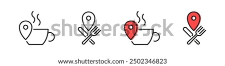 Food and drink place vector icon set. Cafe location map pin icons.