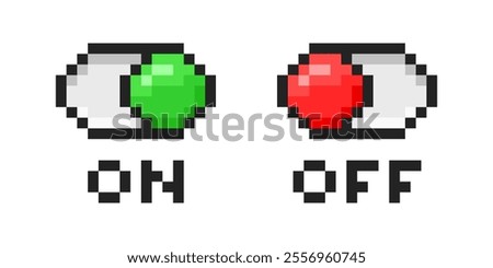 On and off toggle buttons. Simple pixel style switches