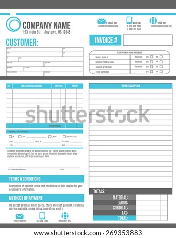 Customizable Invoice template design with room for a work order description