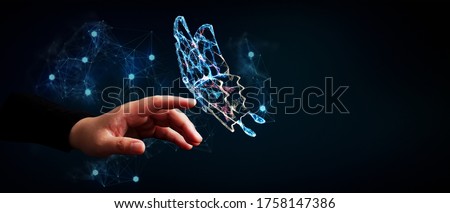Abstract 3D illustration change future technology business concept with butterfly transform and human hand ストックフォト © 