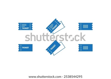 Set of blue ticket icons. Movie cinema ticket line icon. Concert permit sign. VIP coupon or voucher icon. Blank Template Ticket. Ticket or Coupon Symbol.