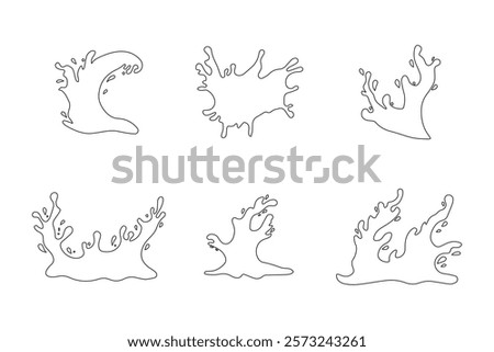 Water splash vector set, water splash outline.