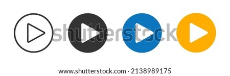 Play icon. Media start button in white, black, blue and gold illustration symbol. Sign start music vector.