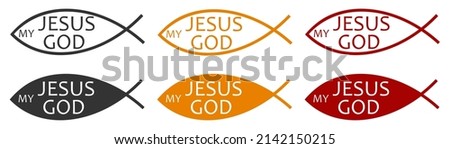 Christian fish Jesus my god icon. Gospel  illustration symbol. Sign faith vector.