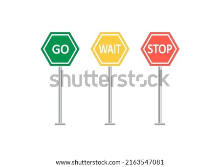 Colored go, wait, stop control icon.  Traffic regulatory illustration symbol. Signs road vector.