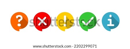 Check mark, cross, question mark, exclamation point, information icon set. Color circle buble information illustration symbol. Sign app button vector flat.