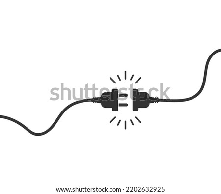 Electric socket with plug icon. Two electric cord illustration symbol. Sign no connect vector flat.
