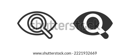 Preview icon. Research illustration symbol. Sign eye and lens vector flat.