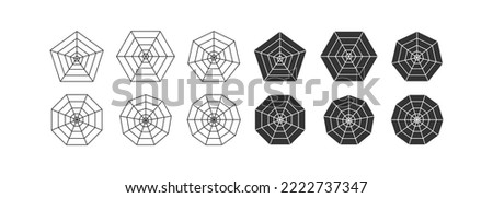 Blank pentagon radar chart icon set. Radar spider diagram template illustration symbol. Sign Pentagon, hexagon graphs vector flat. 
