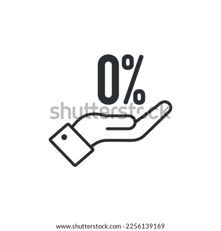 Zero percent and open hand icon. Commission 0% vector desing.