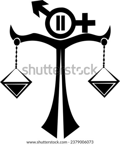 Gender equality - Weight scale with gender signs showing equal weight. Symbol of Gender Equality human