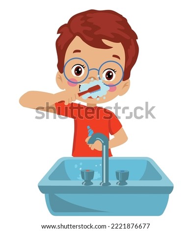 Similar – Image, Stock Photo Cute boy brushing teeth in cozy bathroom