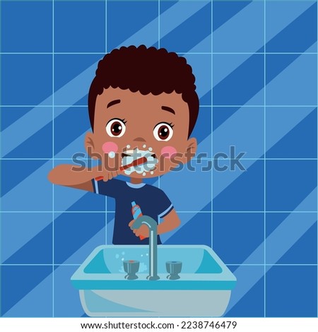 Similar – Image, Stock Photo Cute boy brushing teeth in cozy bathroom