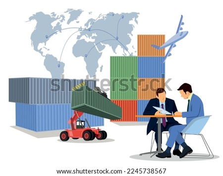 Logistics and shipping of container truck at ship port for business Container Cargo ship and cargo plane with crane bridge working at shipyard at sunrise, logistics import export and shipping
