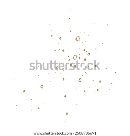 Dots, circles, dust particles, flower pollen, blades of grass. Line art is a simple hand-drawn illustration in beige, ochre, brown ink. Isolated vector EPS set of elements.