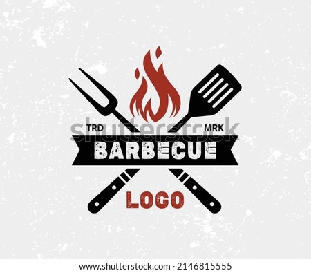 BBQ Barbecue Vector Logo Design Template. Vintage Grill Barbeque barbecue BBQ Logo.