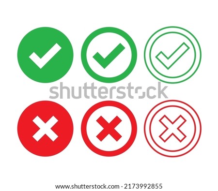 Cross Mark and Check Mark Icons in circle Vector set	