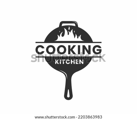 Old Skillet Cast Iron Pan Logo. Classic Restaurant Kitchen Logo Template