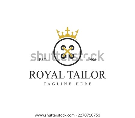 Tailor Logo. Crown with Black Circle Line Thread and Buttonhole Combination isolated on Background. Royal tailor vector logo