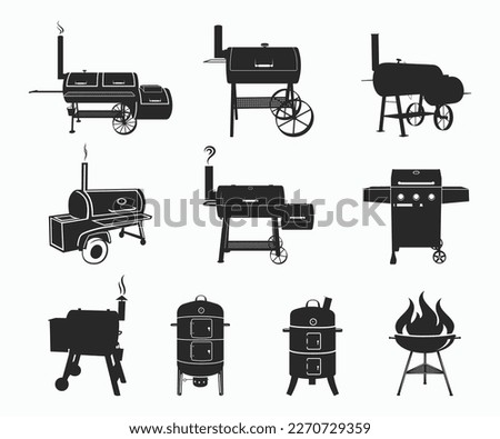 Grill BBQ icon silhouette set. Charcoal grills, Gas grills and Wood fired grills Vector illustration